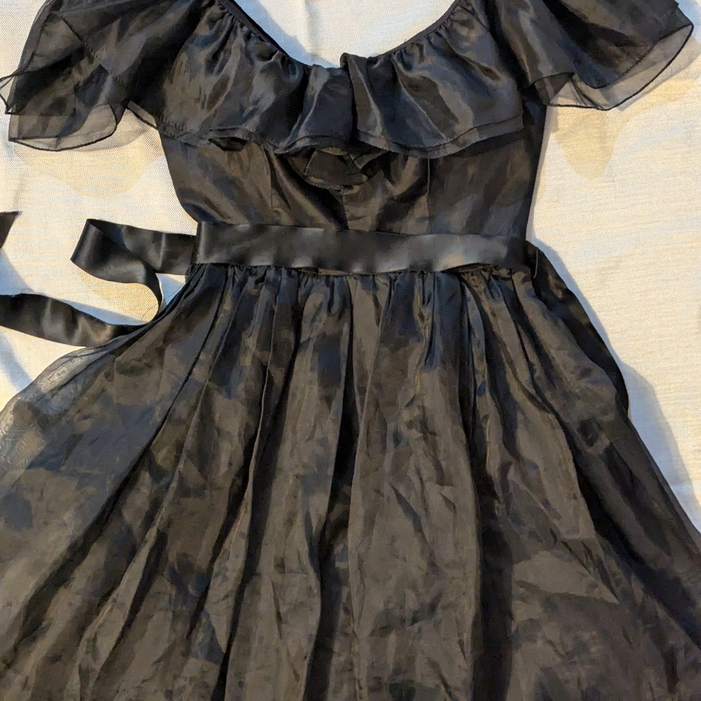 Vintage 70s 80s Cocktail Party Dress, layers chiffon, full midi skirt